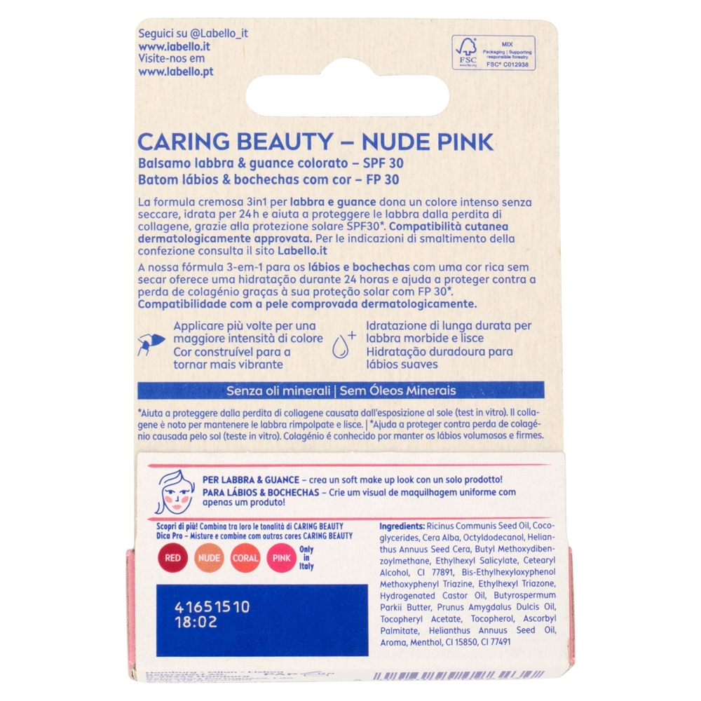 Labello Caring Beauty Lip & Cheek Nude Pink SPF 30 4,8 g
